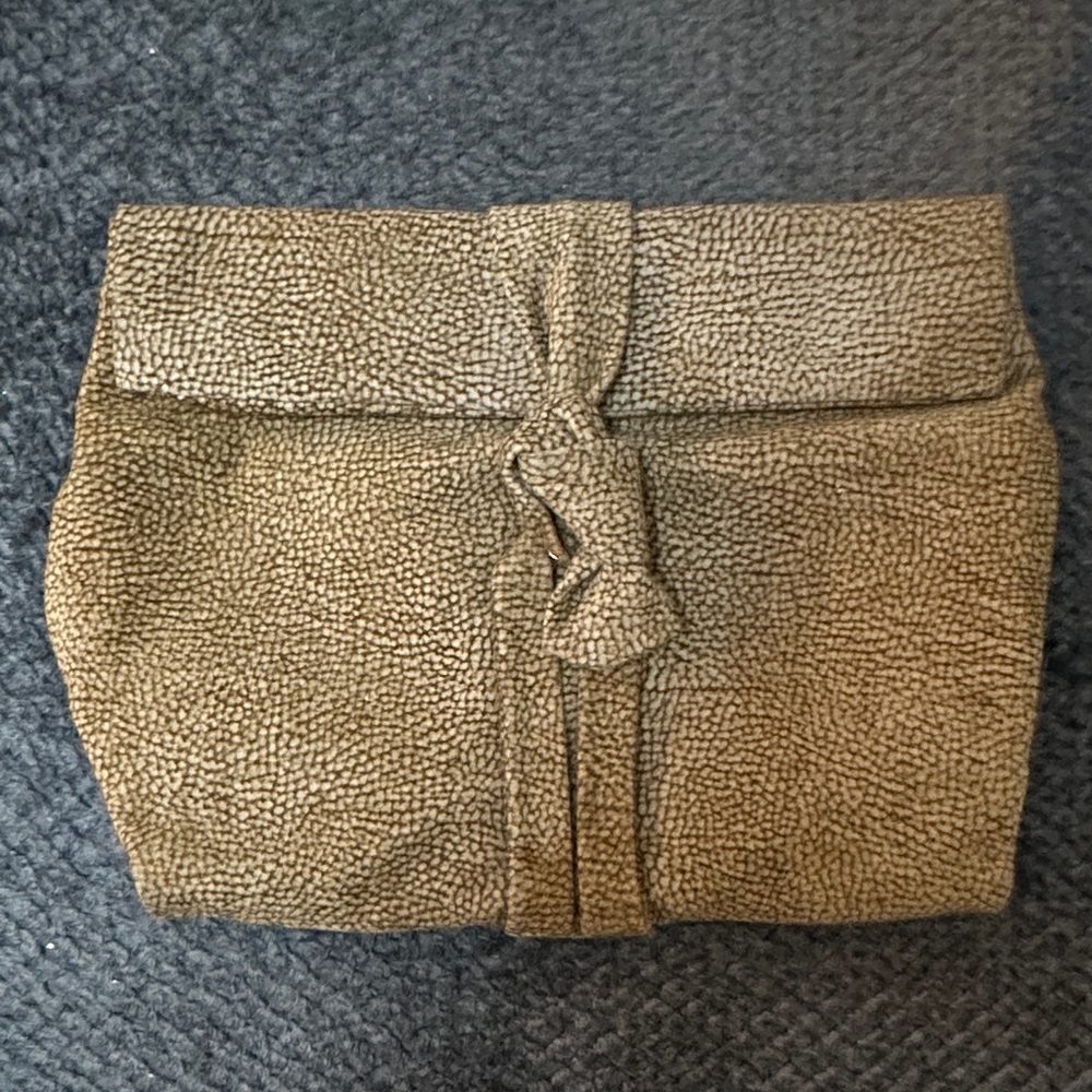 Borbonese Knot-Front Textured Clutch in Tan